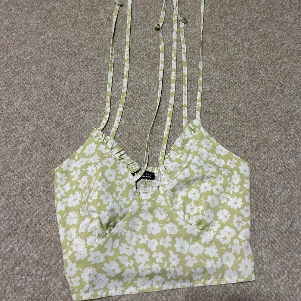 shein tank size small green/yellow and white tie straps